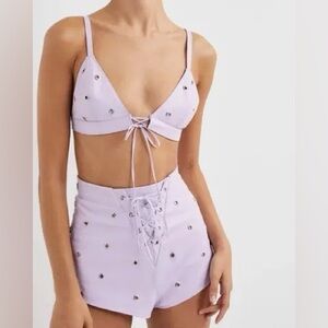 NWT For Love and Lemons Roxie Vegan Leather bralette Roxie Short Lavender Small